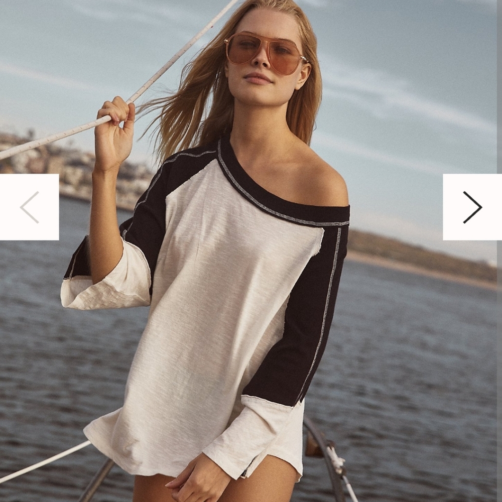 We The Free Black and White Off-Shoulder Baseball Top